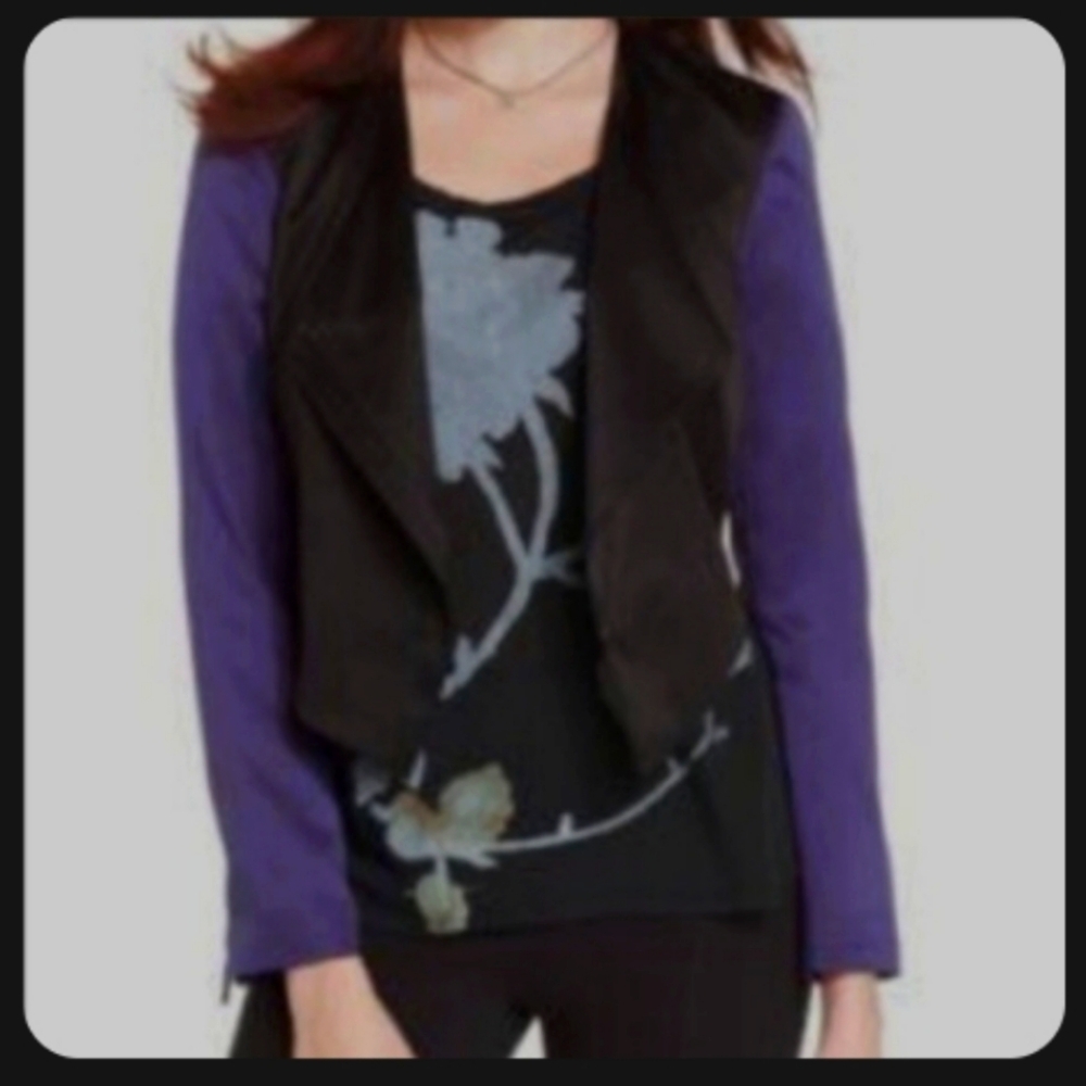 Rachel by Rachel Roy Cropped Black Asymmetrical Jacket Zippered Sateen Purple 2